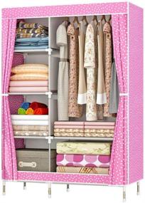 img 4 attached to 👚 ZZBIQS Clothing Closet Wardrobe, Portable Non-Woven Fabric Garment Storage Organizer Shelf Rack with Hanging Rod - DIY Armoire Storage (Pink, Dots)