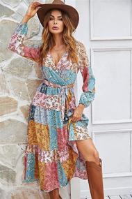 img 3 attached to 👗 Laqeyko Womens 2021 Boho Fall Floral Print Ruffle V Neck Long Sleeve Maxi Dress - Perfect for Wedding Guests, Casual Parties, and Flowy Autumn Styling