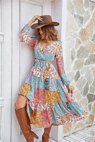 img 2 attached to 👗 Laqeyko Womens 2021 Boho Fall Floral Print Ruffle V Neck Long Sleeve Maxi Dress - Perfect for Wedding Guests, Casual Parties, and Flowy Autumn Styling