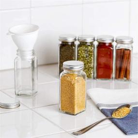 img 1 attached to 🌶️ Tebery 12-Pack Glass Spice Jars with Silver Metal Lids, Shaker Tops, Wide Funnel, and Labels - Complete Organizer Set (4oz Capacity)