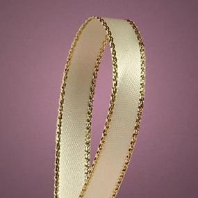 img 4 attached to 50 Yard Ivory Satin Ribbon with Gold Edges, 3/8 Inch Width