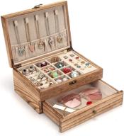 📿 women's rustic wooden jewelry box organizer - earrings, rings, necklace, bracelet storage - farmhouse style wood jewelry cases & organizers in torched wood color logo