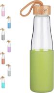 top bpa-free glass water bottle with silicone sleeve and bamboo lid - dishwasher safe, lime green, 16 oz logo