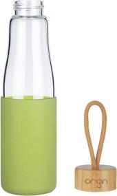 img 3 attached to Top BPA-Free Glass Water Bottle with Silicone Sleeve and Bamboo Lid - Dishwasher Safe, Lime Green, 16 oz