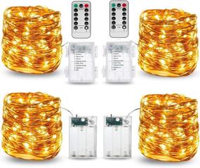 img 4 attached to 🌟 Dienalls Fairy Lights Battery Operated with 2 Remote Timer, Firefly Twinkle Yellow String Lights 33ft Copper Wire 8Modes 100Leds for Christmas Bedroom Aesthetic/Tapestry/Crafts Decor (4-Pack, Warm White)