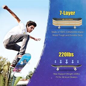 img 3 attached to 🛹 Premium 31.75" x 7.8" Complete Skateboard: Ideal for Beginners, Adults, Teens & Kids 6-12 - Durable 7 Ply Canadian Maple Deck with Double Kick & Concave Cruiser - Perfect for Tricks