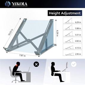 img 2 attached to 📱 Yikola Portable Laptop Stand Holder with Carry Bag – Adjustable Height Aluminum Notebook Riser for 10”-17.3” Laptops and Tablets, Foldable Ergonomic Design, Ventilated Desktop Elevator, Gray