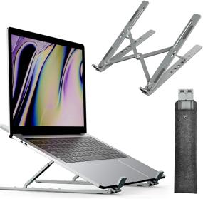 img 4 attached to 📱 Yikola Portable Laptop Stand Holder with Carry Bag – Adjustable Height Aluminum Notebook Riser for 10”-17.3” Laptops and Tablets, Foldable Ergonomic Design, Ventilated Desktop Elevator, Gray
