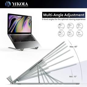 img 3 attached to 📱 Yikola Portable Laptop Stand Holder with Carry Bag – Adjustable Height Aluminum Notebook Riser for 10”-17.3” Laptops and Tablets, Foldable Ergonomic Design, Ventilated Desktop Elevator, Gray