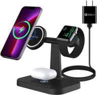 🔌 magnetic 3 in 1 wireless charging station: iphone 13/12, apple watch se/6/5/4/3/2, airpods 2/pro - 15w fast charging magnet charger stand dock logo