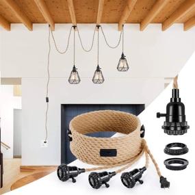 img 2 attached to 🔌 ZOOSSI Triple E26/E27 Light Sockets Pendant Light Cord with Independent Switches, 27FT Vintage Hemp Rope Farmhouse Pendant Lights, Plug in Hanging Light Cord Kit, Retro Lamp Cable DIY Decoration