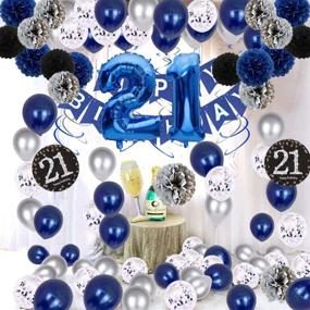 img 2 attached to 🎉 Blue and Silver 21st Birthday Decorations for Men and Women - Happy Birthday Balloons Banner, Party Decorations for Him - 21st Birthday Decorations for Her and Him - Birthday Party Balloons