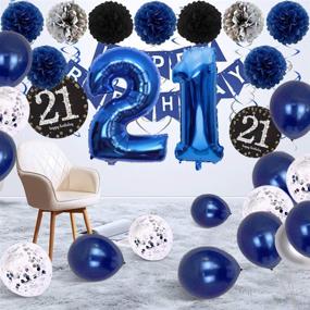 img 1 attached to 🎉 Blue and Silver 21st Birthday Decorations for Men and Women - Happy Birthday Balloons Banner, Party Decorations for Him - 21st Birthday Decorations for Her and Him - Birthday Party Balloons