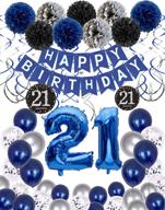 🎉 blue and silver 21st birthday decorations for men and women - happy birthday balloons banner, party decorations for him - 21st birthday decorations for her and him - birthday party balloons логотип