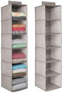 🗂️ mdesign long soft fabric hanging storage organizer with 6 shelves for clothes, leggings, lingerie, t shirts - textured print, solid trim - 2 pack - linen/tan logo