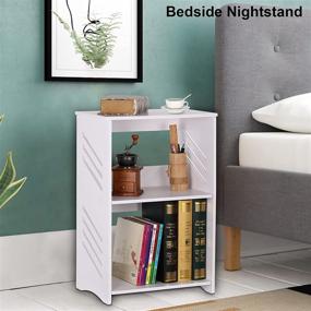 img 1 attached to Versatile Small Side Table: White Nightstand, Bedside Table, End Table, 2 Tier Shelf Bookcase for Small Spaces