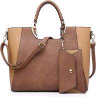 dasein women's two tone handbag purse - top 👜 handle shoulder bag tote hobo work bag with matching clutch logo