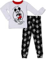 🐭 mickey mouse toddler boys i woke up happy snug fit cotton long sleeve pajamas, 2-piece pj set: comfortable and stylish sleepwear for toddlers logo