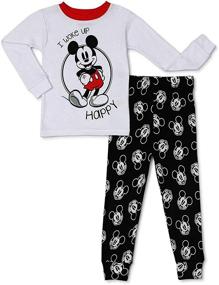 img 1 attached to 🐭 Mickey Mouse Toddler Boys I Woke Up Happy Snug Fit Cotton Long Sleeve Pajamas, 2-Piece PJ Set: Comfortable and Stylish Sleepwear for Toddlers