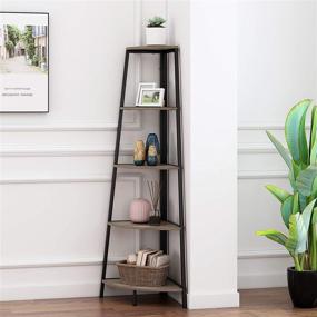 img 3 attached to HOMYSHOPY: Industrial Corner Bookcase with 5 Shelves, A-Shaped Display Storage Rack Shelves in Grey Finish