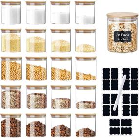 img 4 attached to 🌱 Set of 20 XSIUYU Glass Spice Jars with Bamboo Airtight Lids - 2.7 OZ Each - Includes Labels, Pen - Dishwasher Safe - Versatile Kitchen Canisters for Pantry Storage of Tea, Coffee, Flour, Herbs, Beans, Salt, Grains, Sugar