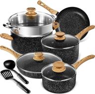 12 piece michelangelo stone cookware set - granite pots and pans nonstick with spatula & spoon, kitchen cookware sets, stone pots pans logo