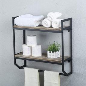img 2 attached to 🛁 Rustic 2-Tier Metal Industrial Bathroom Shelves Wall Mounted - Towel Rack & Storage Shelf