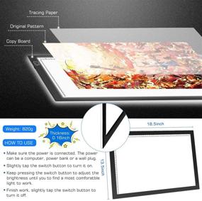 img 3 attached to ✏️ Ультратонкая светодиодная планшетка A3 для трассировки и бриллиантовой живописи, с USB-питанием, регулируемой яркостью и бонусными цветными карандашами