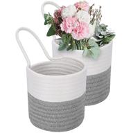 🧺 hanging rope basket set - 2 pack, wall cotton baskets with handle - 7x8.1 inches, decorative small woven baskets for plants, flowers, organizing, and storage logo