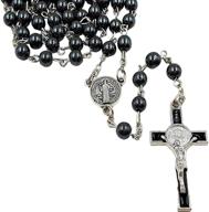 religious necklace: jesus cross coin pendant with black rosary 6mm bead chain - christ jewelry logo