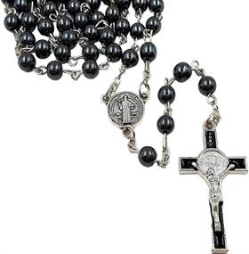 img 3 attached to Religious Necklace: Jesus Cross Coin Pendant with Black Rosary 6mm Bead Chain - Christ Jewelry