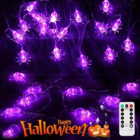 img 1 attached to 🕷️ Litake Purple Spider String Lights - 30 LED Halloween Decoration Lights with Remote, Battery Operated & Waterproof. Perfect Indoor/Outdoor Halloween String Lights with 8 Lighting Modes for Party Decor