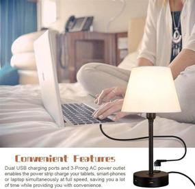 img 2 attached to 🌙 ZEEFO Touch Control Table Lamp with USB Ports, AC Outlet, and Dimmable 3 Way Light, 2 Pack - White Fabric Shade Bedside Lamps for Bedroom and Living Room - Includes Edison LED Bulbs