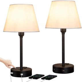 img 4 attached to 🌙 ZEEFO Touch Control Table Lamp with USB Ports, AC Outlet, and Dimmable 3 Way Light, 2 Pack - White Fabric Shade Bedside Lamps for Bedroom and Living Room - Includes Edison LED Bulbs