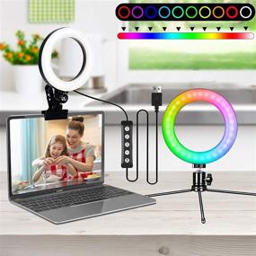 img 4 attached to 📹 2021 Newest Video Conference Lighting: 8.0" RGB Selfie Ring Light with Tripod Stand, Clamp Mount, and Webcam Light - 3 Light Modes, 16 Colors, 11 Level Dimmable for Laptop/PC Monitor/YouTube/TIKTok