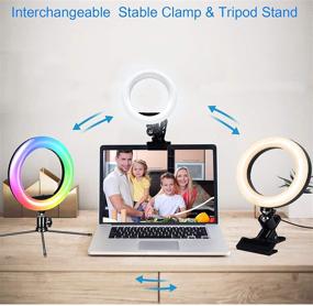 img 1 attached to 📹 2021 Newest Video Conference Lighting: 8.0" RGB Selfie Ring Light with Tripod Stand, Clamp Mount, and Webcam Light - 3 Light Modes, 16 Colors, 11 Level Dimmable for Laptop/PC Monitor/YouTube/TIKTok