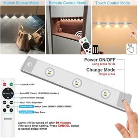 img 3 attached to Dimmable LED Cabinet Lights - Diomart Under Cabinet Lighting Wireless, 3 Pack with Remote Control & Motion Sensor, Rechargeable Stick-on Light for Closet Under Counter