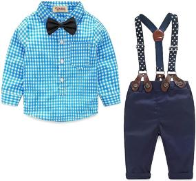 img 4 attached to Newborn Baby Boy Gentleman Suit Set - Shirt+Bowtie+Suspender Pants - 4pcs Infant Toddler Outfit