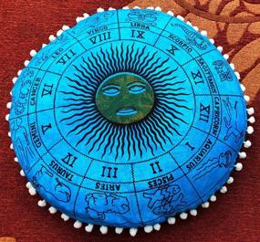 img 4 attached to 🌙 Astrology Horoscope Indian Floor Pillow Case - Dream Cushion Cover Only for Seating Ottoman Throw Home Decor, Sun Moon Zodiac Symbol (22" Pillow Cover, No Filler Included)