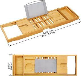 img 1 attached to 🛀 Bamboo Bath Caddy Tray Bathroom Organizer with Adjustable Sides Holder for Books, Glasses, and Towels