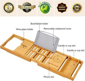 img 2 attached to 🛀 Bamboo Bath Caddy Tray Bathroom Organizer with Adjustable Sides Holder for Books, Glasses, and Towels