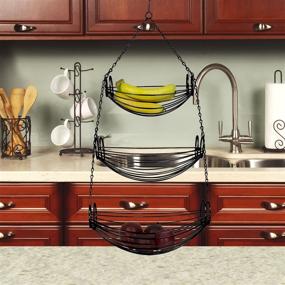 img 1 attached to Home Basics 3-Tier Adjustable Chrome Heavy Duty Wire Hanging Fruit/Vegetable Kitchen Storage Baskets, Black Finish, Hammock Style