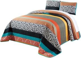 img 2 attached to 🛏️ GrandLinen Oversize Quilt Set: Reversible Boho Decor Bedspread Coverlet for California Cal King Size Bed - Multicolor Striped, Blue, Orange, Black, White, Grey