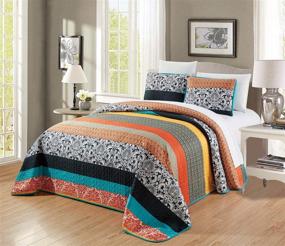 img 1 attached to 🛏️ GrandLinen Oversize Quilt Set: Reversible Boho Decor Bedspread Coverlet for California Cal King Size Bed - Multicolor Striped, Blue, Orange, Black, White, Grey