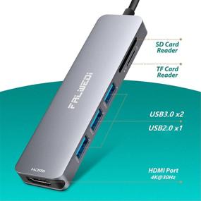 img 3 attached to 🔌 Falwedi USB Type C HUB - 6-in-1 Multiport Adapter Dongle with 4K@30Hz HDMI, USB 3.0 Ports, SD/TF Card Reader - Compatible for MacBook Air Pro and Other Type C Laptops (Space Gray)