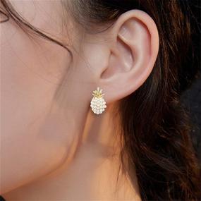 img 1 attached to 🍍 ONLYJUMP Gold Plated Pineapple Stud Earrings with Imitation Pearl for Women & Little Girls - Unique Classic Fruit Post Earrings - Female Fashion Statement Jewelry