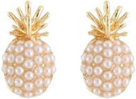 🍍 onlyjump gold plated pineapple stud earrings with imitation pearl for women & little girls - unique classic fruit post earrings - female fashion statement jewelry logo