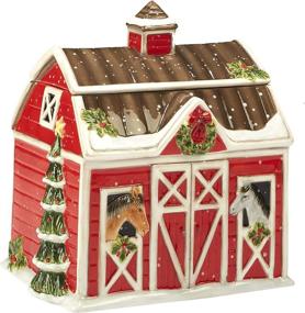 img 2 attached to Certified International Christmas on the Farm 3-D Barn Cookie Jar | Festive 10-inch, Multicolored