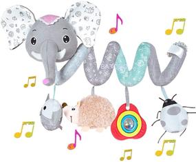 img 4 attached to 🐘 BATOHO Baby Car Seat Toys: Stroller Hanging Plush Activity Spiral with Musical Owl Rattles, Hedgehog Beep, and Ladybird Squeaker - Gray Elephant - Perfect for Infants