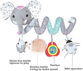img 3 attached to 🐘 BATOHO Baby Car Seat Toys: Stroller Hanging Plush Activity Spiral with Musical Owl Rattles, Hedgehog Beep, and Ladybird Squeaker - Gray Elephant - Perfect for Infants